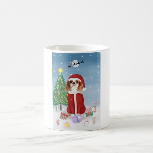 Caneca De Café Cavalier King Dog em Neve com presentes de Natal (Centro)