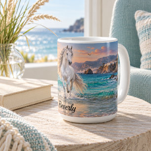 Caneca De Café Cavalo Andaluz Prateado Personalizado Mediterrâneo
