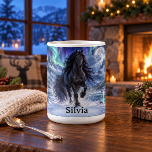Caneca De Café Cavalo Andaluz Preto Personalizado