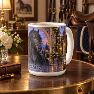 Caneca De Café Cavalo Andaluz Preto Personalizado Safira