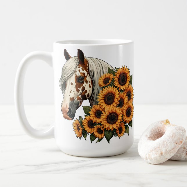 Caneca De Café Cavalo Appaloosa com Girassóis (Com Donut)