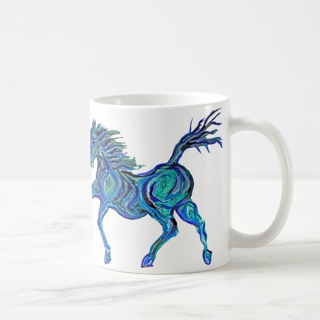 Caneca De Café Cavalo Azul Pintado (Direita)