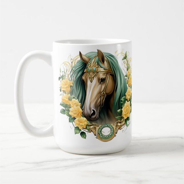 Caneca De Café CAVALO bonito COM ROSAS AMARELAS E DOURADO QUADRO (Esquerda)