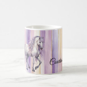Caneca De Café Cavalo Branco da Lavanda Romântica