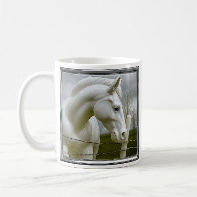 Caneca De Café Cavalo Branco Gracioso (Esquerda)