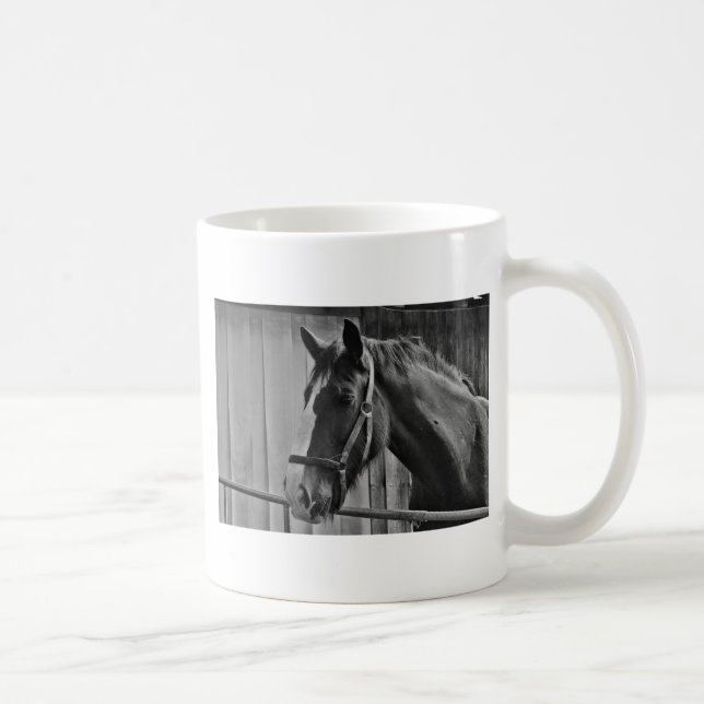 Caneca De Café Cavalo Branco Negro - Fotografia Animal (Direita)