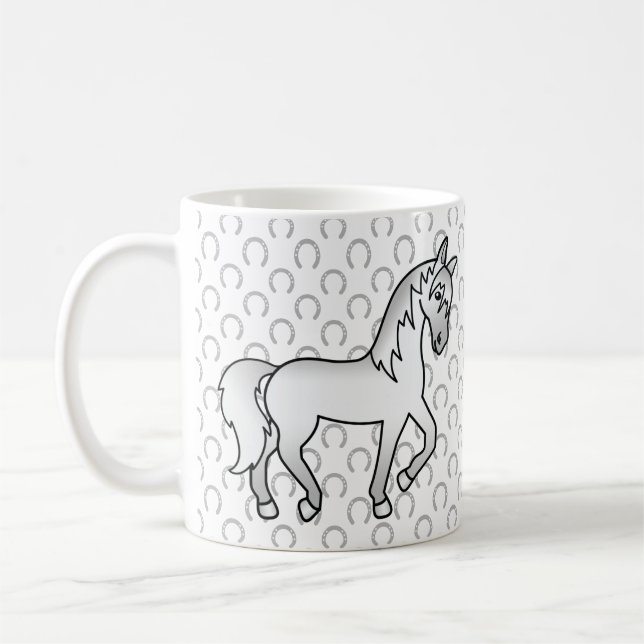 Caneca De Café Cavalo Cinza Fofo Desenho Animado Trotando (Esquerda)