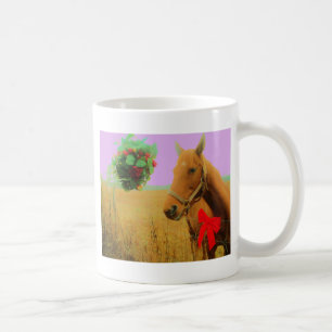 Caneca De Café Cavalo cor-de-rosa retro do Natal do céu