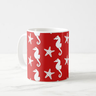 Caneca De Café Cavalo-da-praia - coral vermelho-escuro e branco