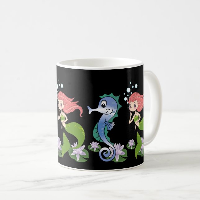 Caneca De Café Cavalo-da-praia e Pequena Sereia Nadando Juntos (Frente Esquerda)