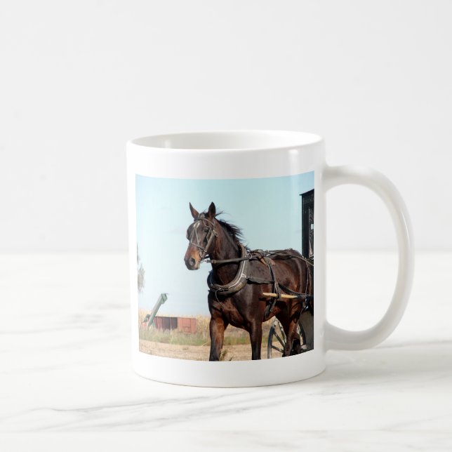 Caneca De Café Cavalo de Amish Rural e Buggy (Direita)