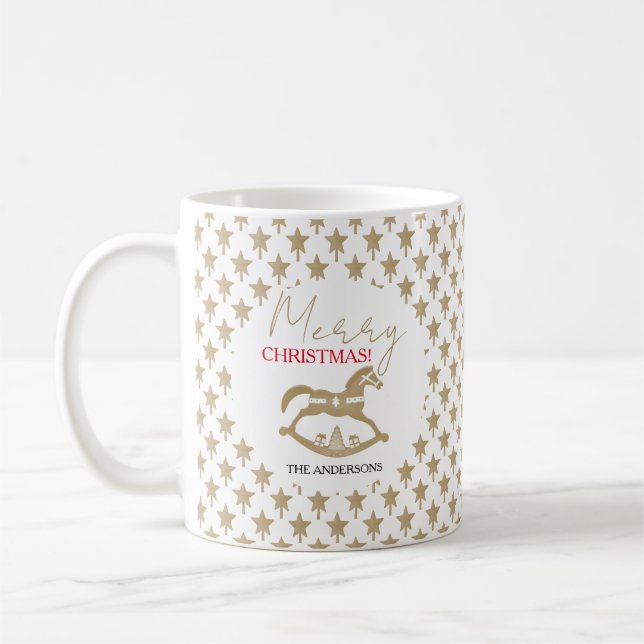 Caneca De Café Cavalo de Balanço de Natal em Madeira (Esquerda)