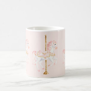 Caneca De Café Cavalo de Carrossel Rosa Dourado Branco