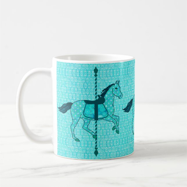 Caneca De Café Cavalo de Carrossel - Turquesa e Aqua (Esquerda)