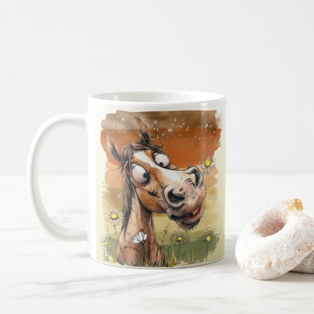 Caneca De Café Cavalo de desenho animado (Com Donut)