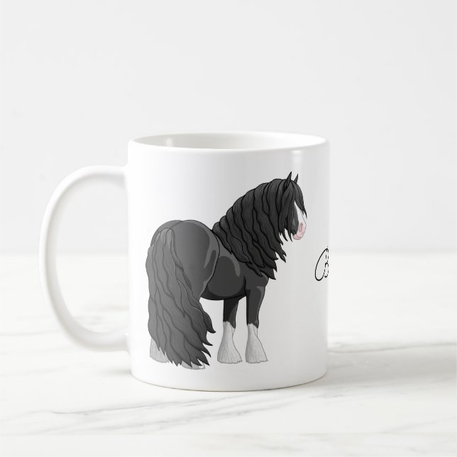 Caneca De Café Cavalo de Rascunho do Vanner Cigano Negro e Branco (Esquerda)