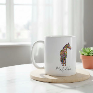 Caneca De Café Cavalo de silhueta floral personalizada