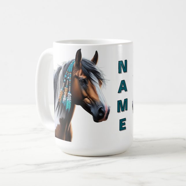 Caneca De Café Cavalo de Tinta com Miçangas Nativas (Frente Esquerda)