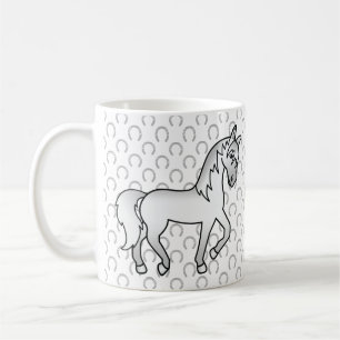 Caneca De Café Cavalo de Trote de Cartoon de cinza