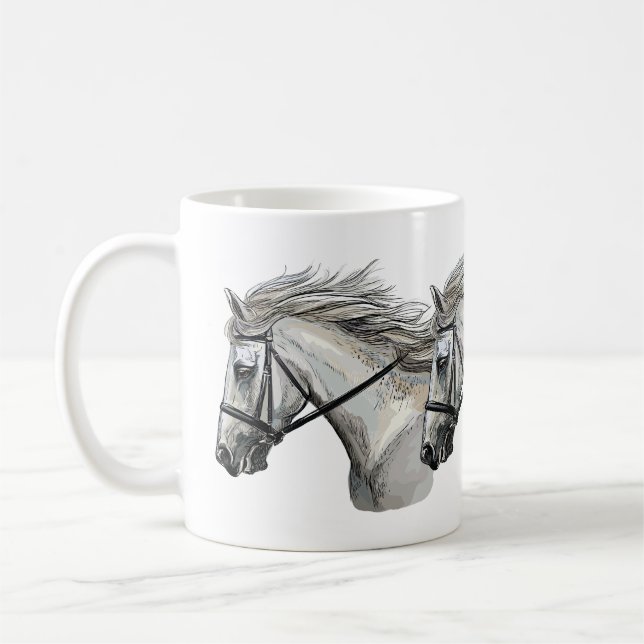 Caneca De Café Cavalo desenhado à mão com uma ponte (Esquerda)