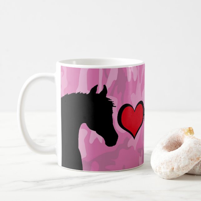 Caneca De Café Cavalo do Coração (camo rosa) (Com Donut)