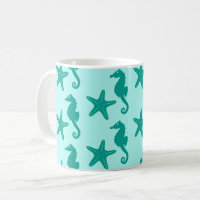 Cavalo-do-mar e estrelas-do-mar - turquesa e aqua