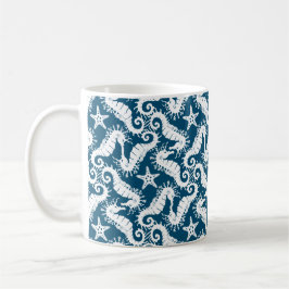Caneca De Café Cavalo-do-mar e Starfish - Padrão de Sealife Azul