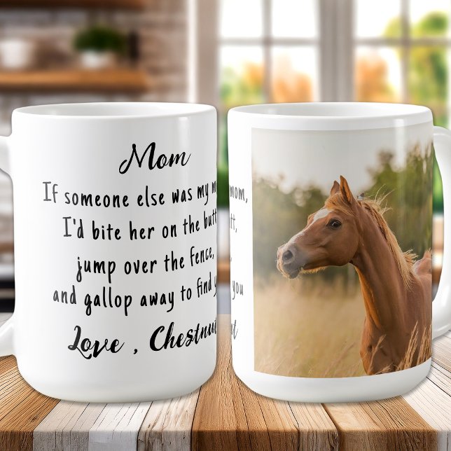 Caneca De Café Cavalo do trevo do cavalo Mãe Foto Equestre Person (Criador carregado)