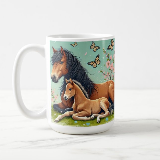 Caneca De Café Cavalo e Galha Descansados em Primavera (Esquerda)