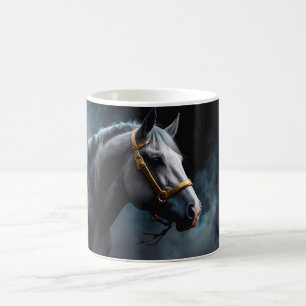 Caneca De Café Cavalo em fundo preto com tons azuis