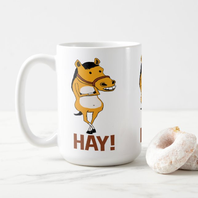 Caneca De Café Cavalo engraçado deixado cair perto para dizer o (Com Donut)