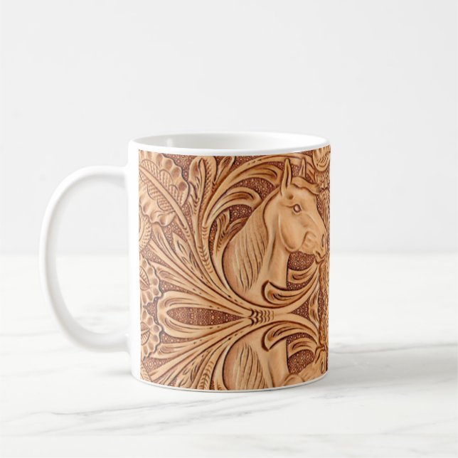 Caneca De Café cavalo equestre de couro russo do oeste (Esquerda)