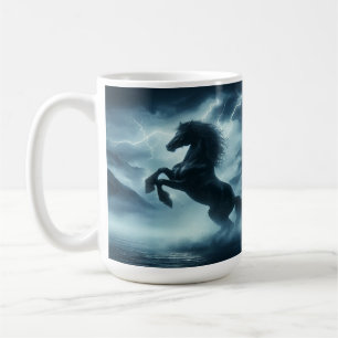 Caneca De Café Cavalo Erguendo-se em Meio a uma Tempestuosa Tempe