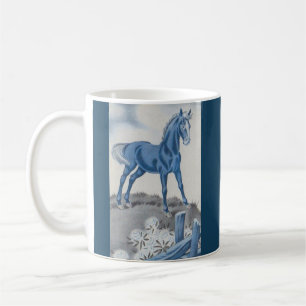 Caneca De Café cavalo feliz em azul
