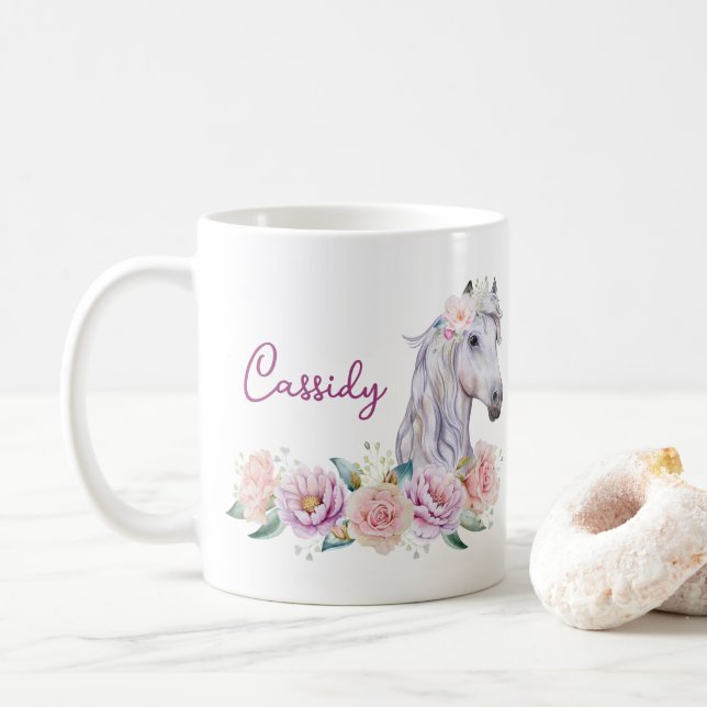 Caneca De Café Cavalo Floral Denominado (Com Donut)