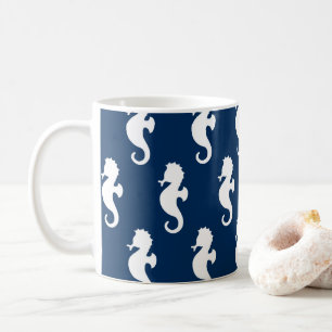Caneca De Café Cavalo-Marinho Náutico Azul Marinho Branco Oceano