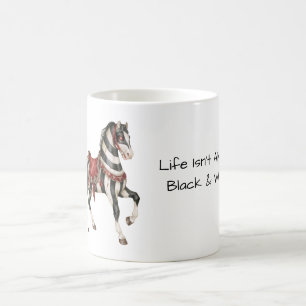 Caneca De Café Cavalo Preto Branco Vermelho