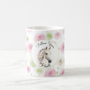 Caneca De Café Cavalo Ranunculus Rosa Bonito Menta
