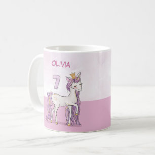 Caneca De Café Cavalo Rosa De Aniversário Com 7 De Nome Personali