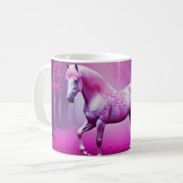 Caneca De Café Cavalo rosa místico numa floresta de fantasia