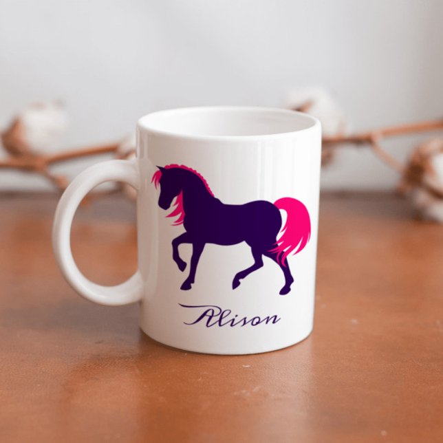 Caneca De Café Cavalo rosa roxo, roxo, personalizado, de legenda (Criador carregado)