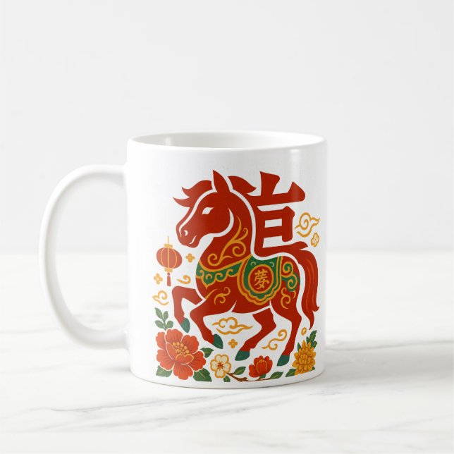 Caneca De Café Cavalo sortudo Vermelho Chinês 2026 (Esquerda)