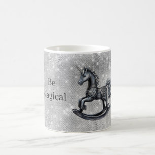 Caneca De Café Cavalo Unicórnio Mágico Brilho Prata