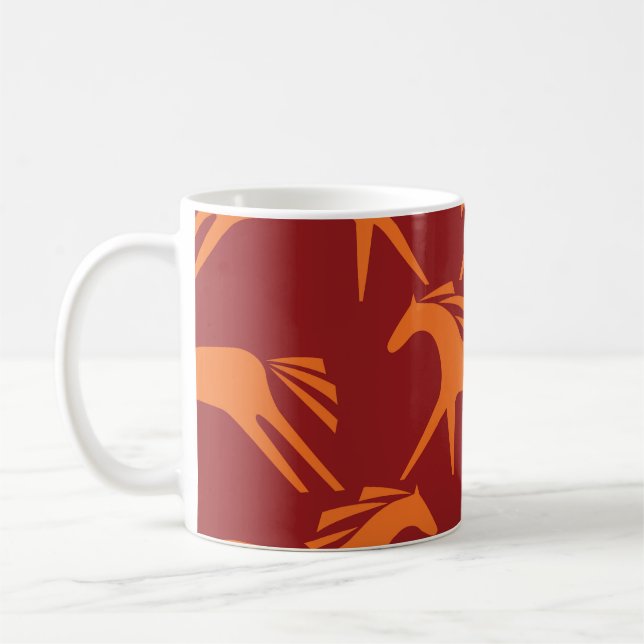 Caneca De Café Cavalos: Beleza Equestre Vermelha Sem Costura. (Esquerda)