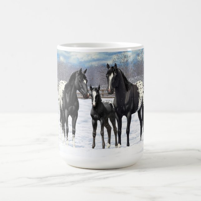 Caneca De Café Cavalos de Appaloosa Pretos Na Neve (Centro)