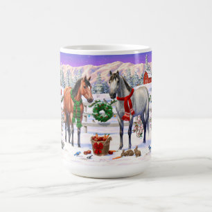 Caneca De Café Cavalos de Natal na Neve