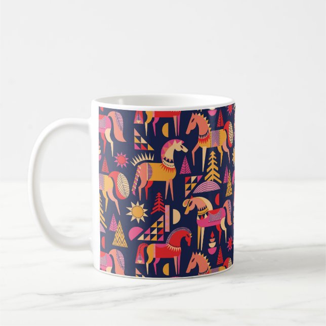 Caneca De Café Cavalos escandinavos: Design decorativa sem costur (Esquerda)