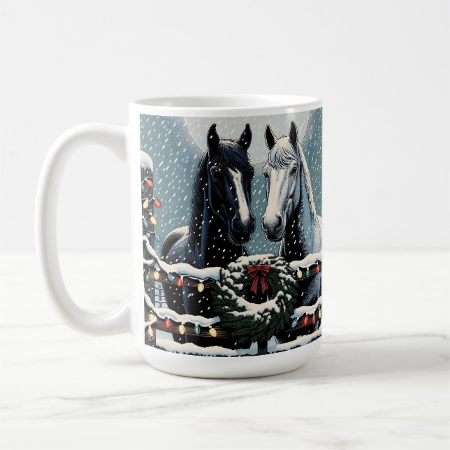 Caneca De Café Cavalos Festivos | Feliz Natal (Esquerda)