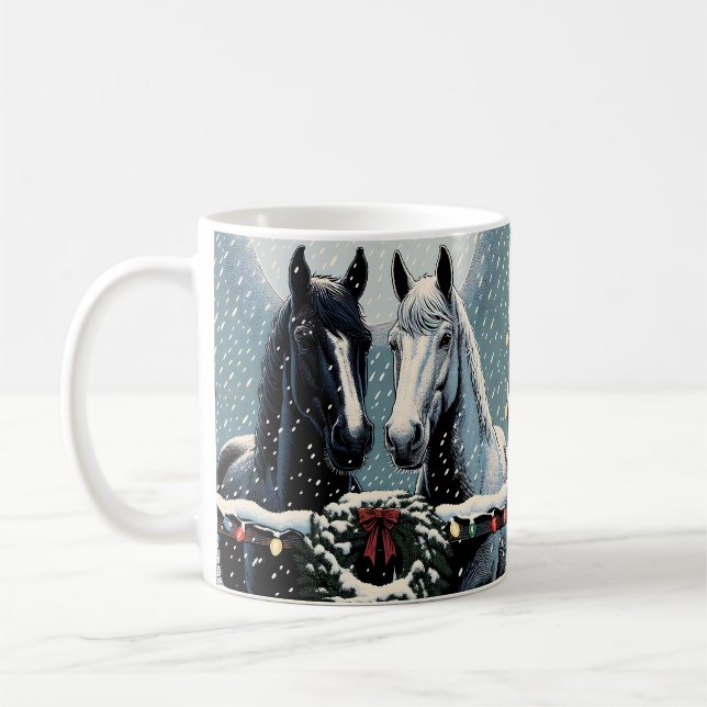 Caneca De Café Cavalos Festivos | Feliz Natal (Esquerda)