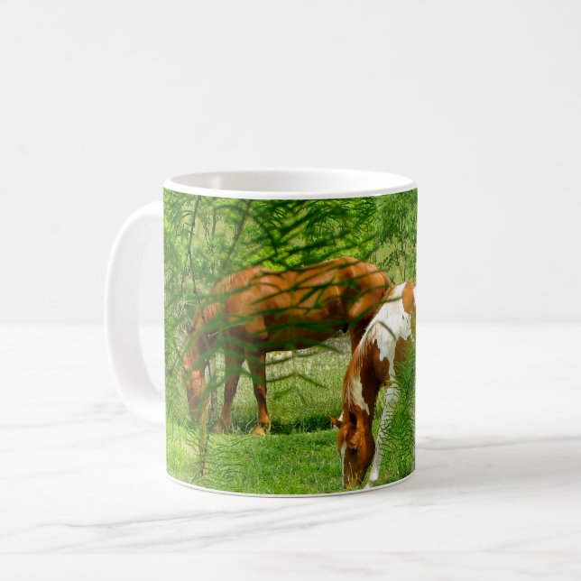Caneca De Café Cavalos Folhas de Verão (Frente Esquerda)